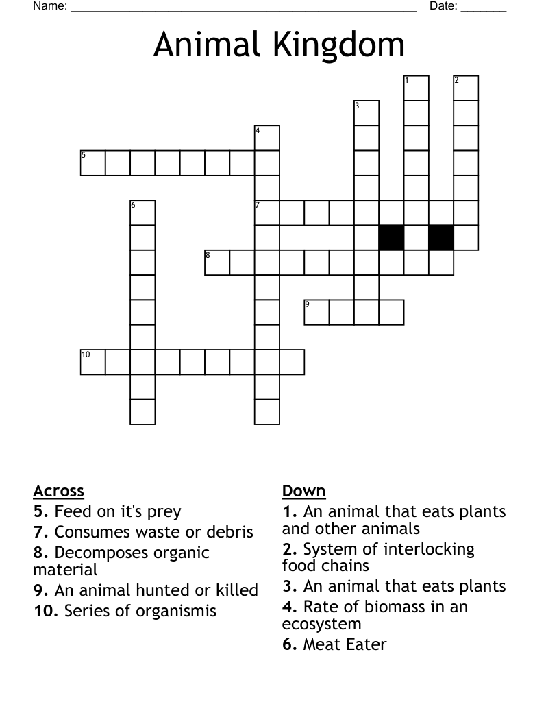 Animal Kingdom Crossword WordMint Animal Kingdom Crossword WordMint