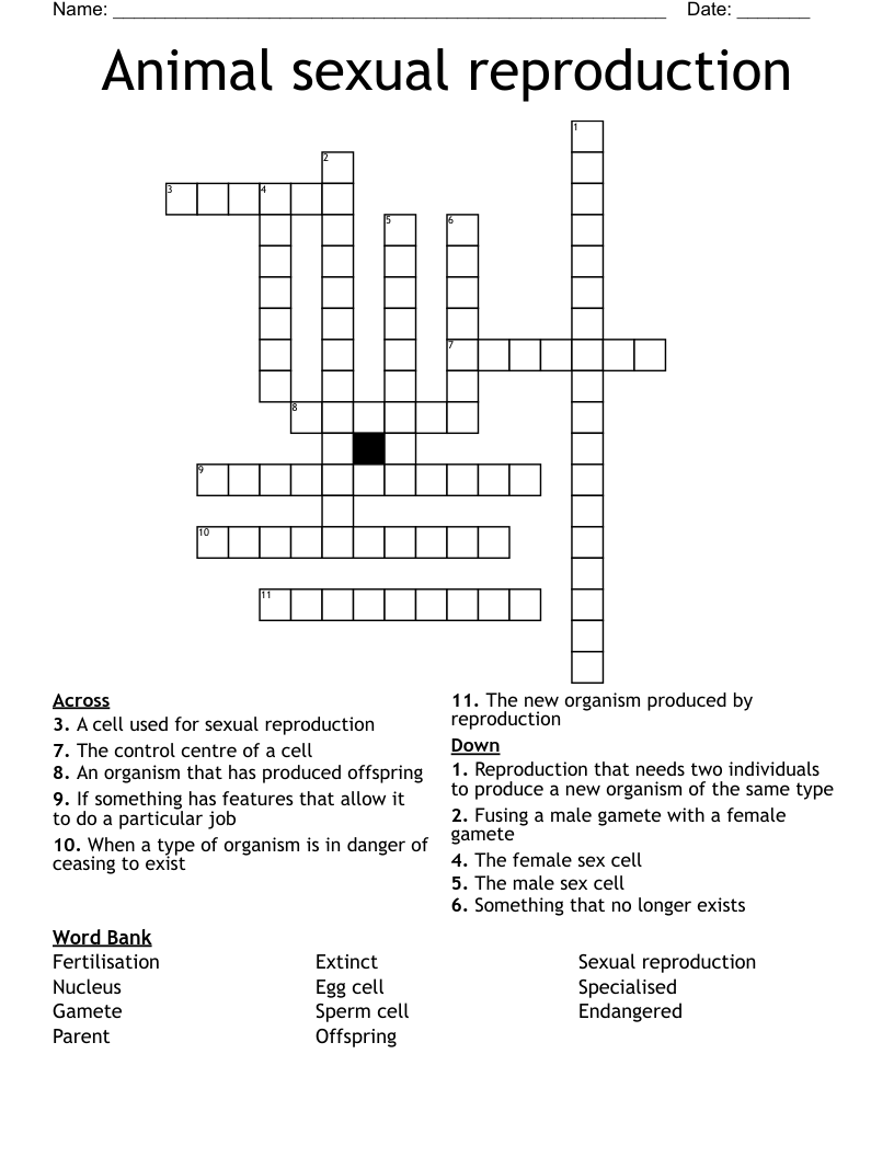 Animal Sexual Reproduction Crossword WordMint Animal Sexual Reproduction Crossword WordMint