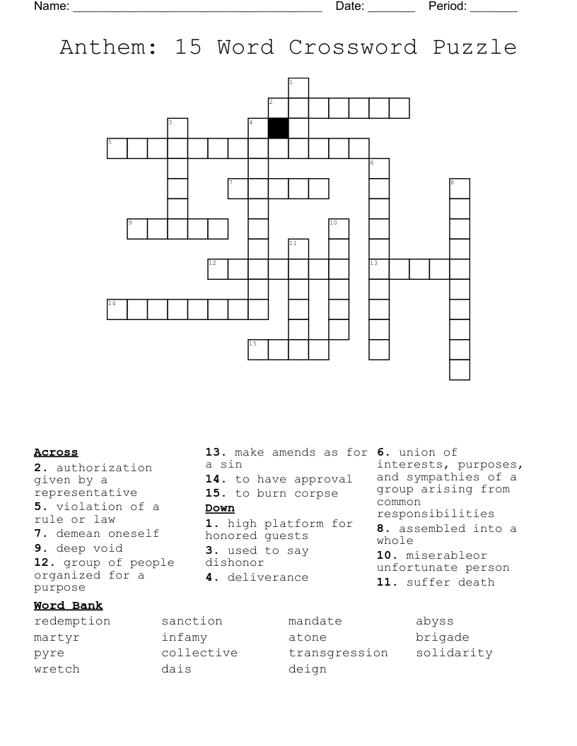 Anthem 15 Word Crossword Puzzle WordMint Anthem 15 Word Crossword Puzzle WordMint