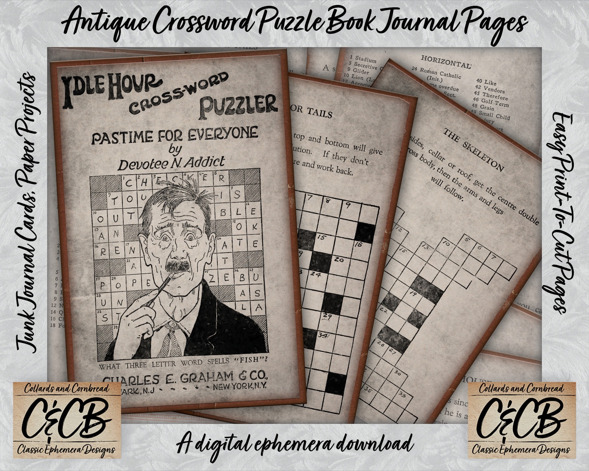 Antique Crossword Puzzle Book Grunged Journal Pages Digital Download Kit For Junk Journaling Card Making Scrapbooking And Paper Crafting Etsy New Zealand
