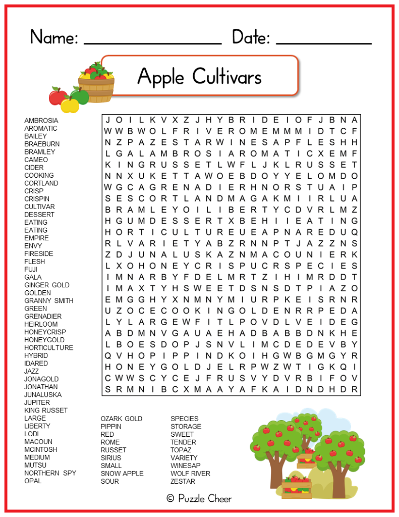 Apple Cultivars Word Search Puzzle Puzzle Cheer