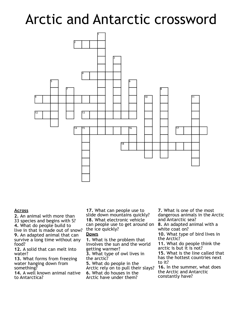 Arctic And Antarctic Crossword WordMint Arctic And Antarctic Crossword WordMint
