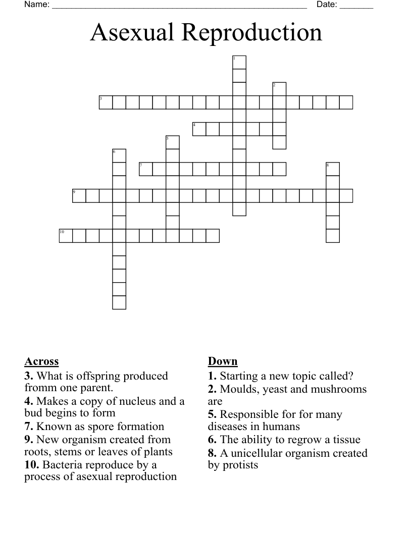 Asexual Reproduction Crossword WordMint Asexual Reproduction Crossword WordMint