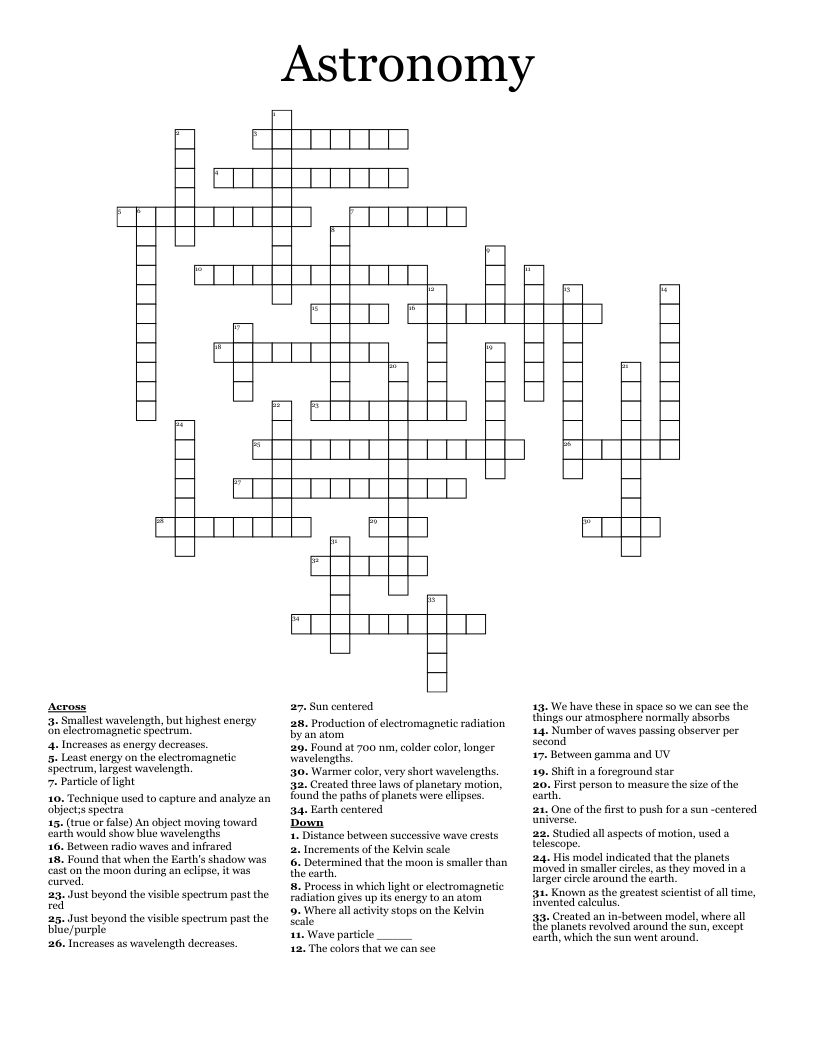 Astronomy Crossword WordMint Astronomy Crossword WordMint
