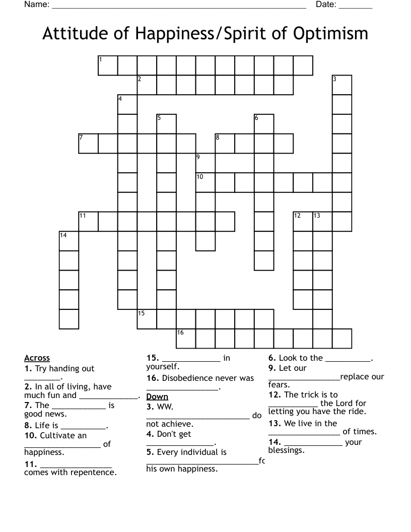 Attitude Of Happiness Spirit Of Optimism Crossword WordMint