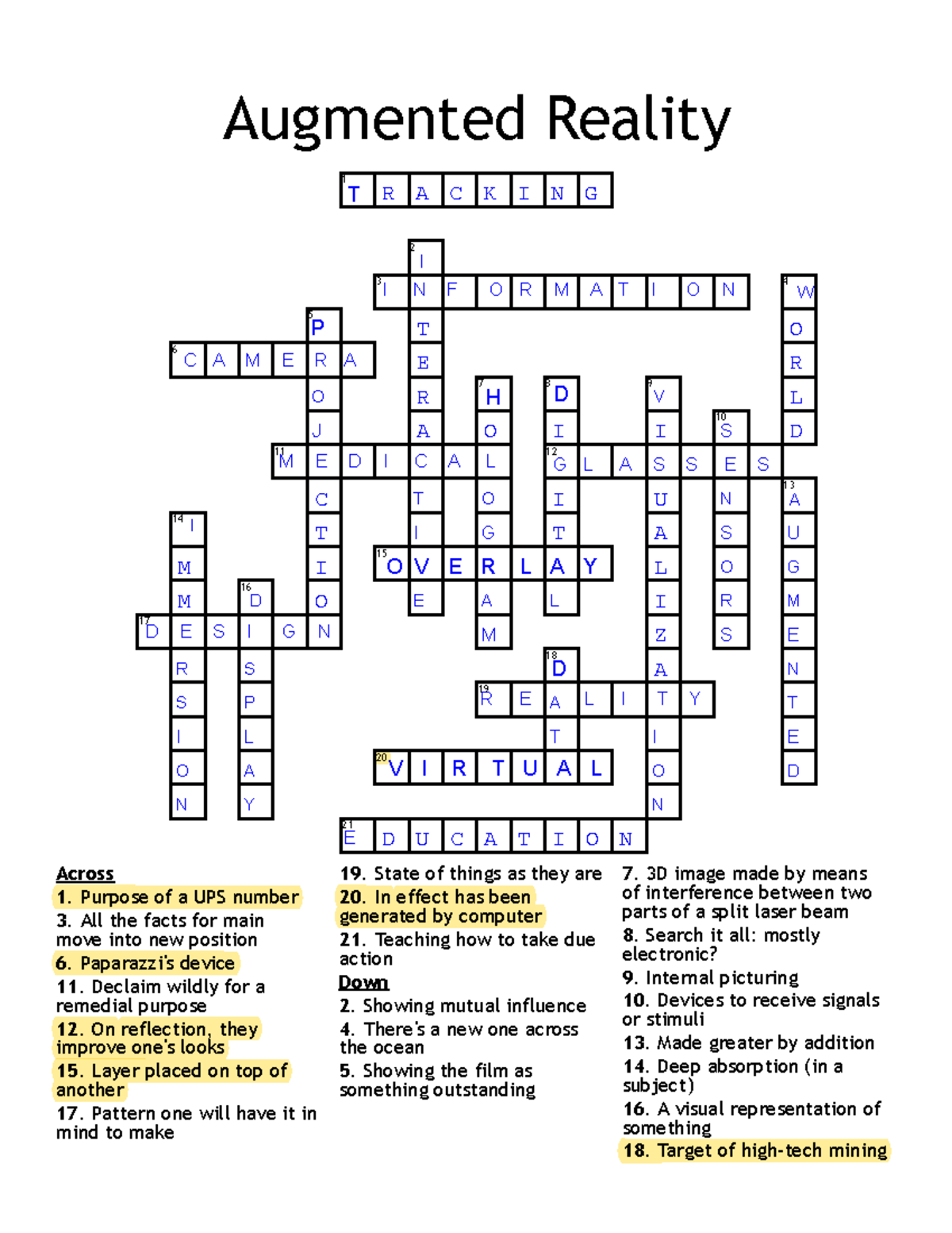 Augmented Reality Crossword Puzzle Study Guide And Solutions Studocu
