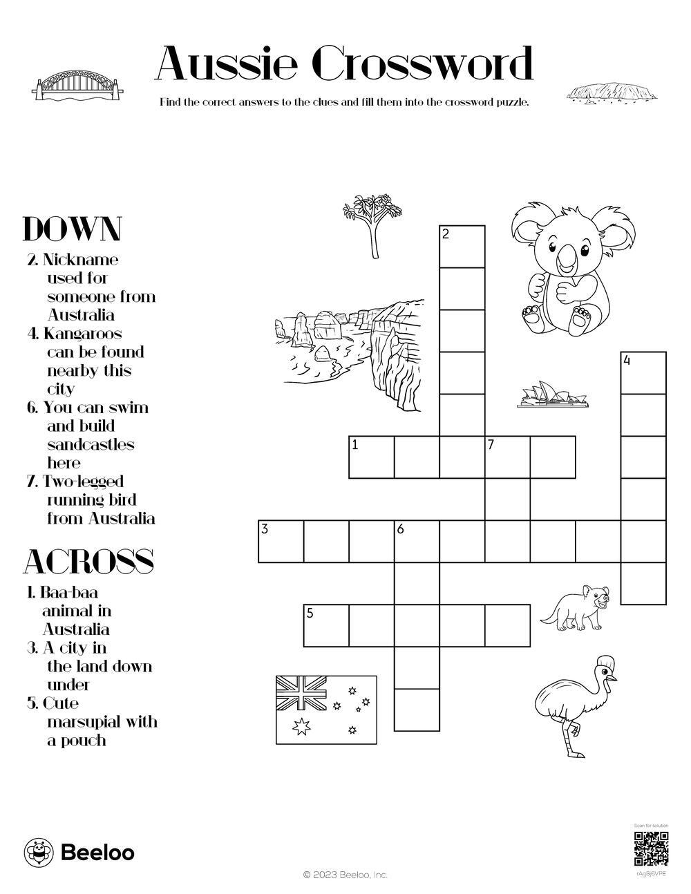 Aussie Crossword Beeloo Printable Crafts And Activities For Kids