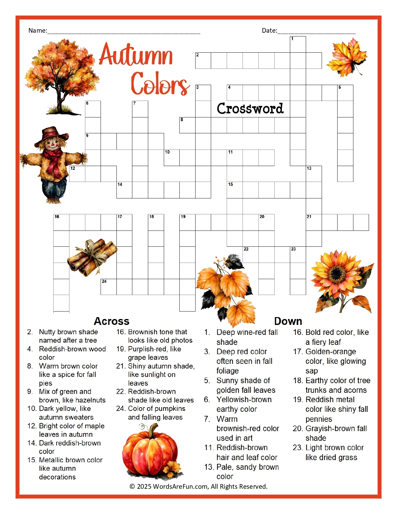 Autumn Colors Crossword Autumn Colors Crossword
