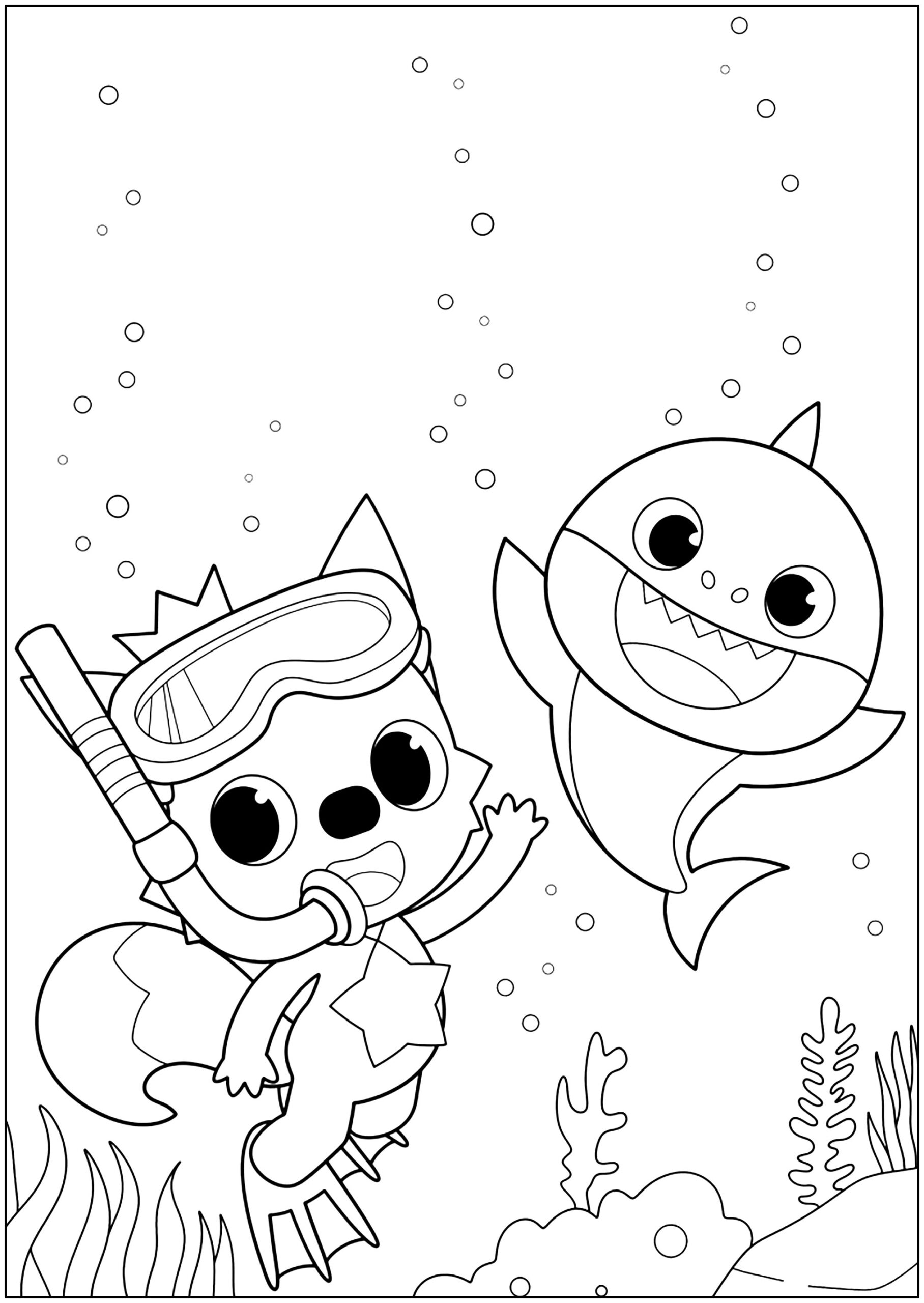 Baby Shark With Pinkfong And Scuba Diving Accessories Baby Shark Coloring Pages Baby Shark With Pinkfong And Scuba Diving Accessories Baby Shark Coloring Pages