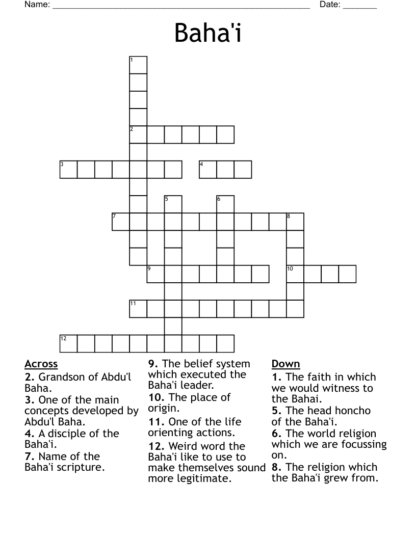 Baha i Crossword WordMint Baha i Crossword WordMint