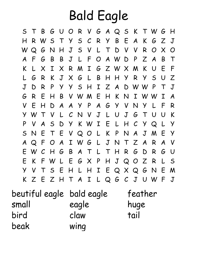 Bald Eagle Word Search WordMint Bald Eagle Word Search WordMint