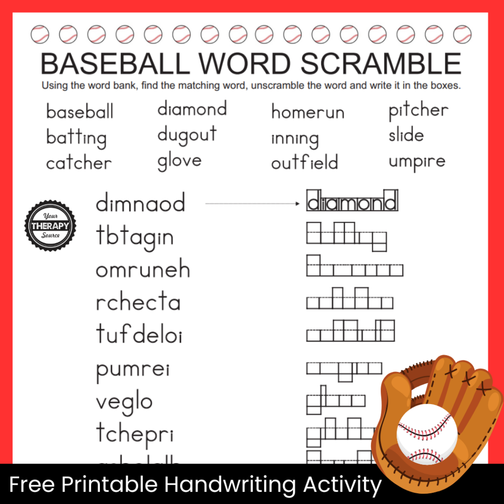 Baseball Word Scramble Puzzle Free Printable Your Therapy Source
