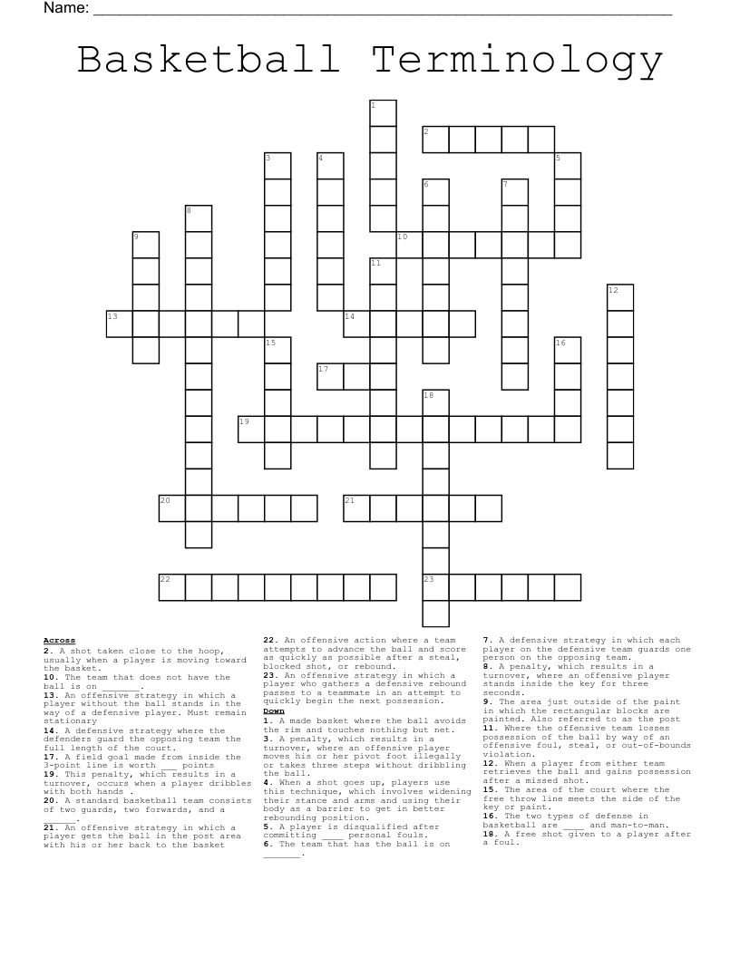 Basketball Terminology Crossword WordMint Basketball Terminology Crossword WordMint