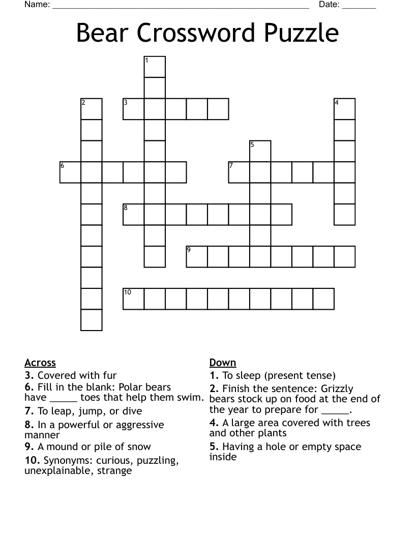 Bear Crossword Puzzle WordMint Bear Crossword Puzzle WordMint
