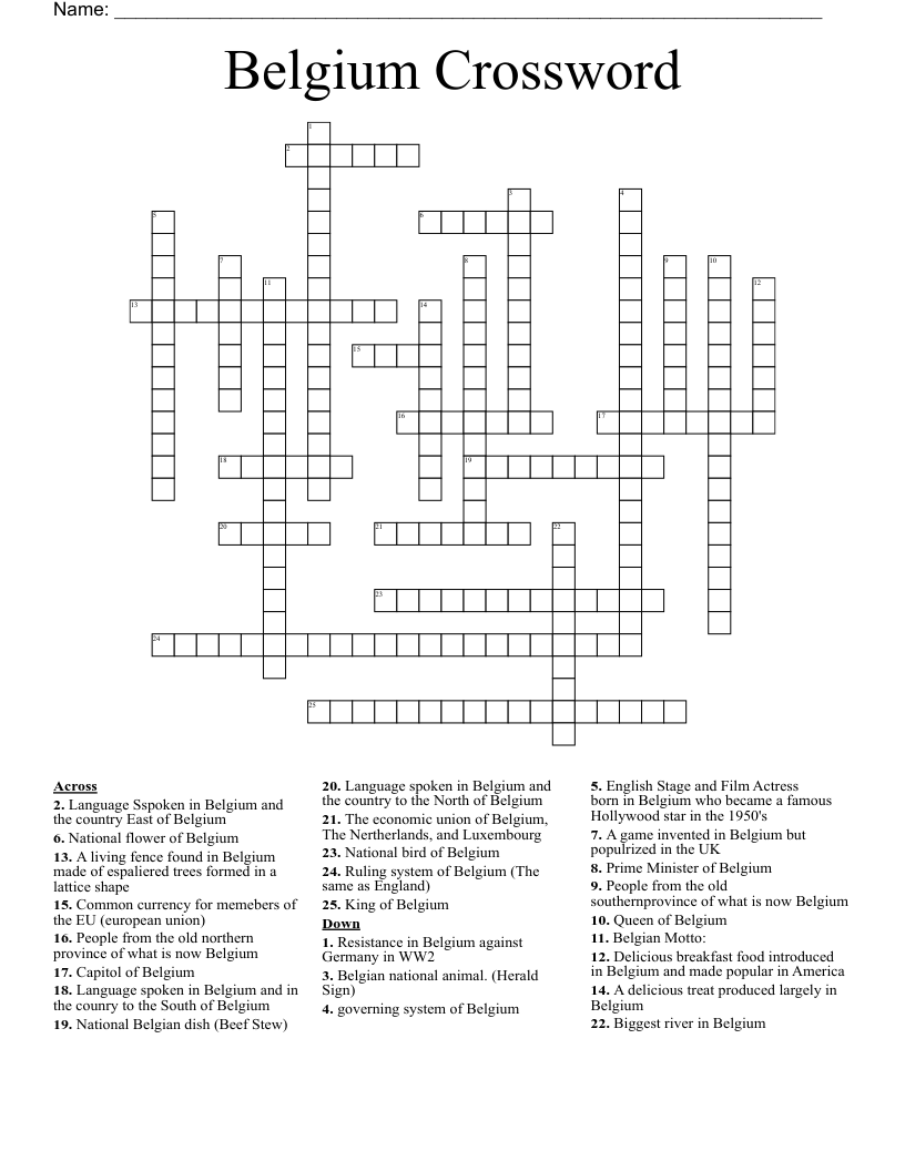 Belgium Crossword WordMint Belgium Crossword WordMint