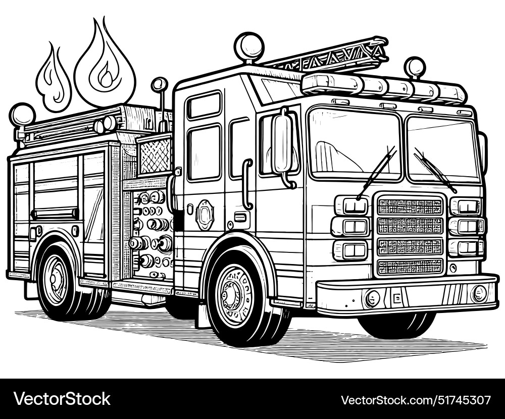 Big Fire Truck Children Picture Coloring Book Vector Image