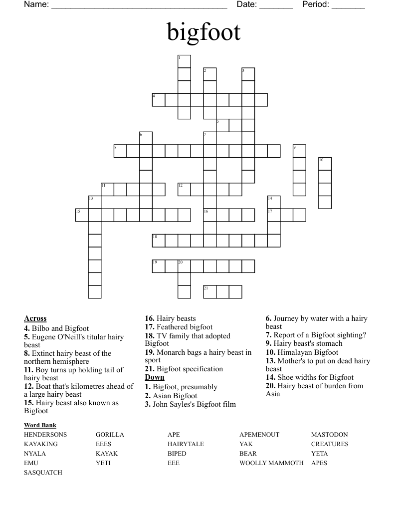 Bigfoot Crossword WordMint Bigfoot Crossword WordMint
