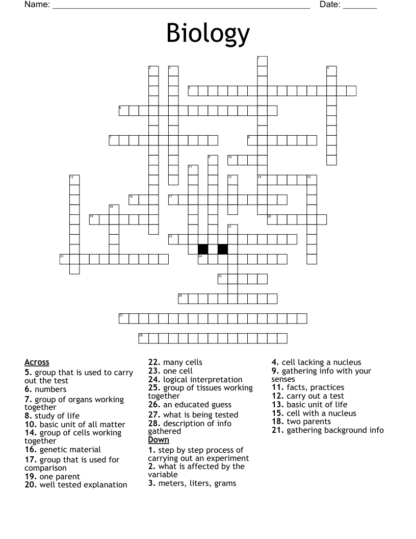 Biology Crossword WordMint Biology Crossword WordMint
