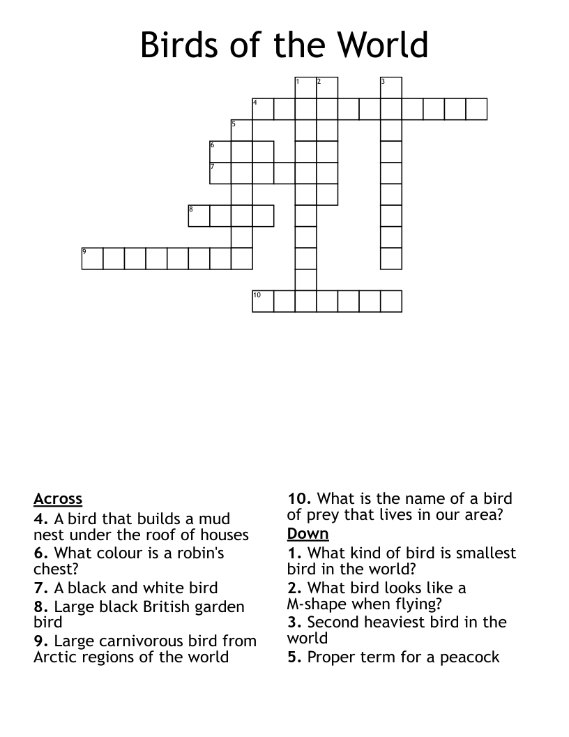 Bird Crossword WordMint Bird Crossword WordMint