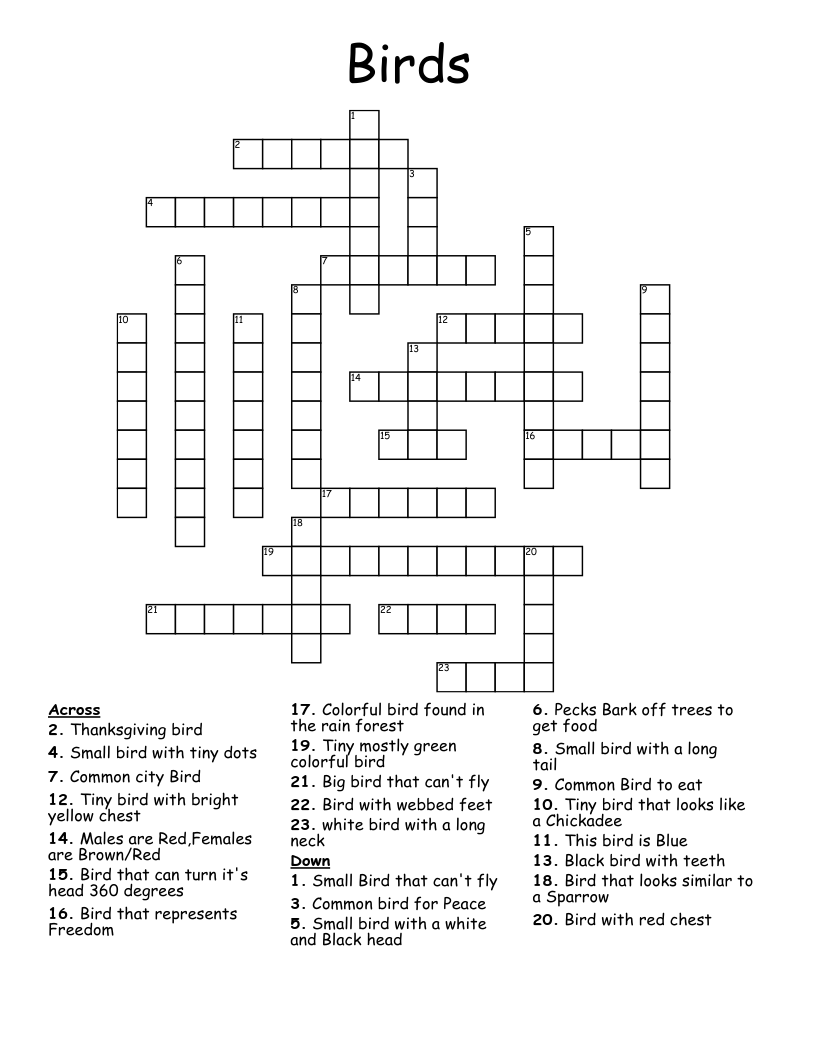 Birds Crossword WordMint Birds Crossword WordMint