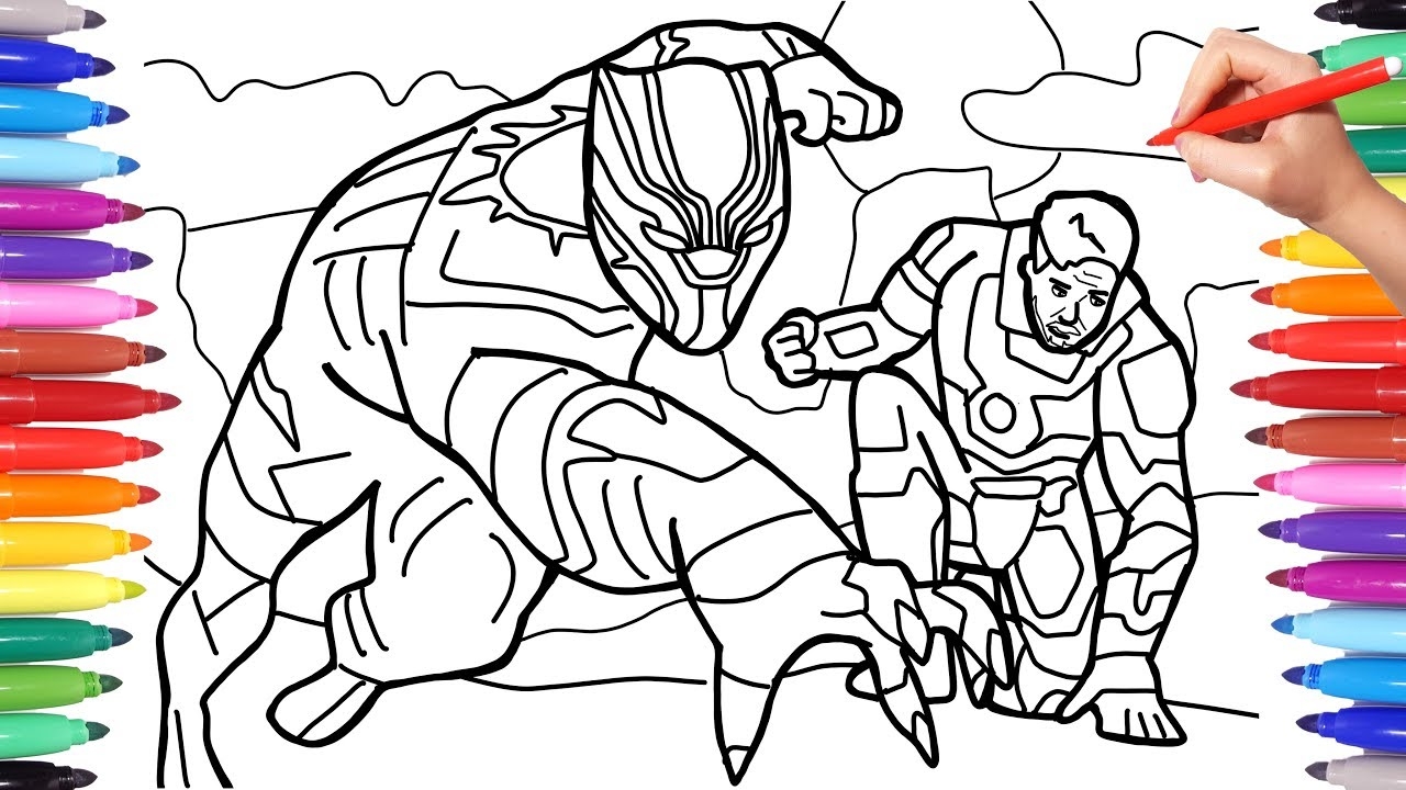 Black Panther And Iron Man Coloring Pages Marvel Avengers Coloring Book How To Draw The Avengers YouTube