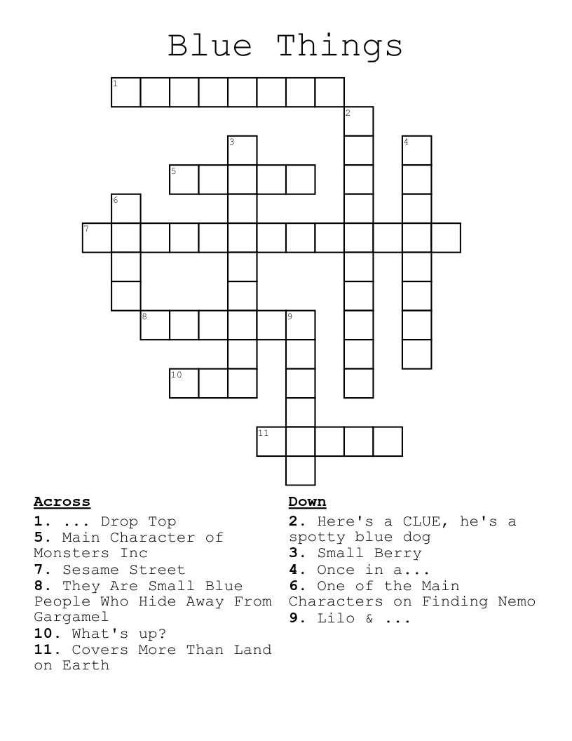 Blue Things Crossword WordMint Blue Things Crossword WordMint