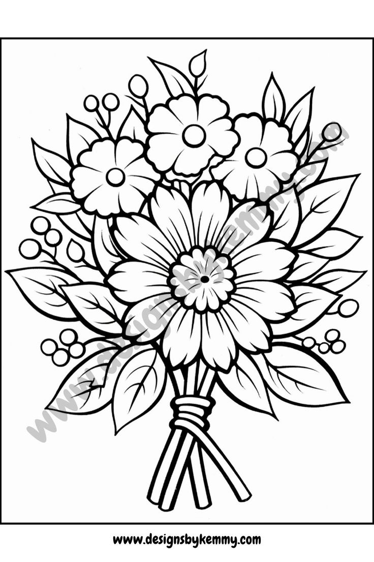 Bold And Easy Flowers Coloring Pages Coloring Pages For Adults Designs By Kemmy