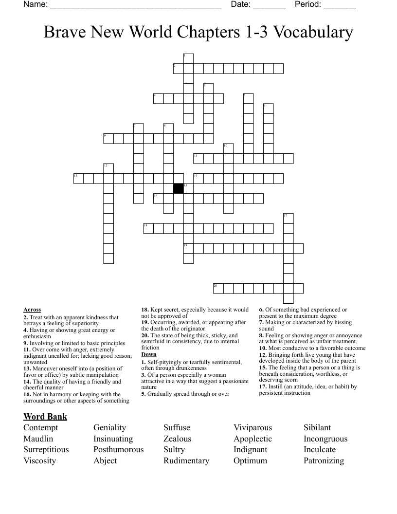 Brave New World Chapters 1 3 Vocabulary Crossword WordMint Brave New World Chapters 1 3 Vocabulary Crossword WordMint