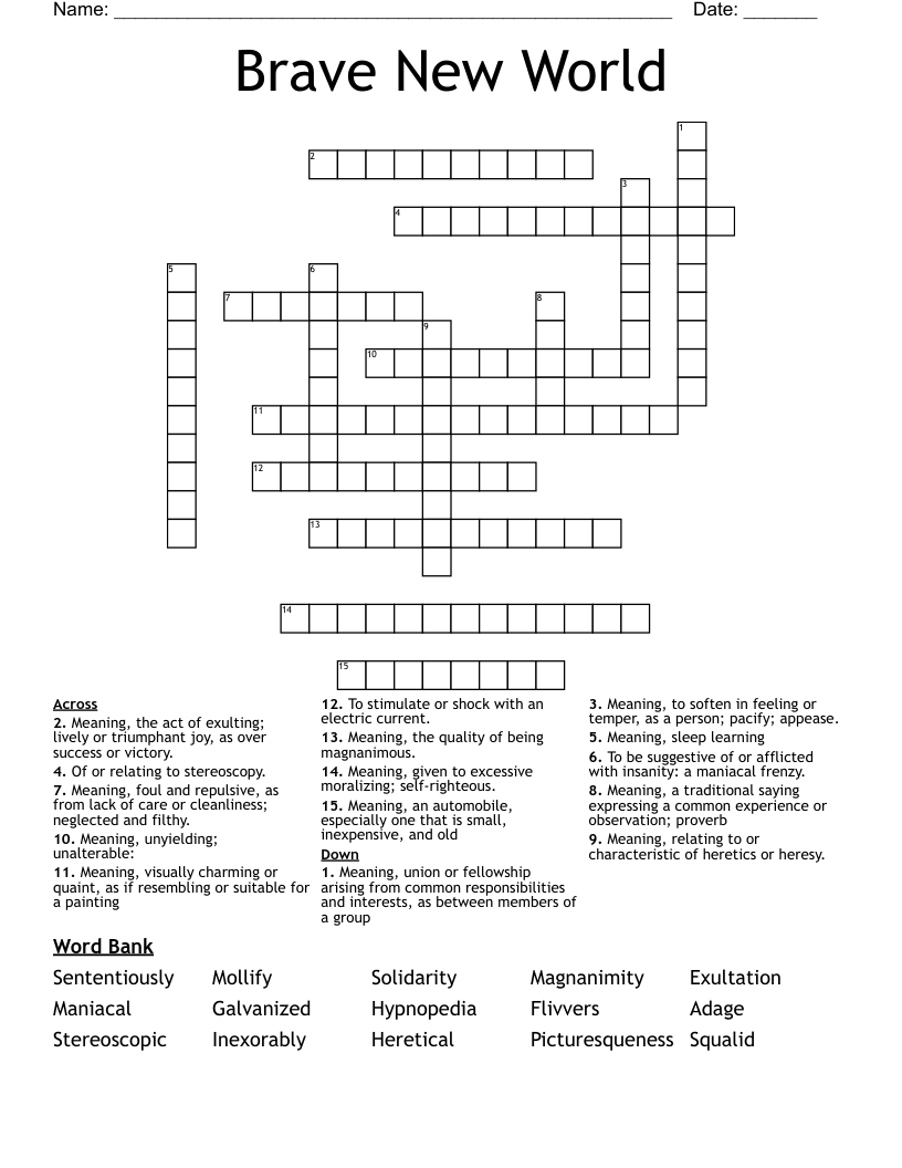 Brave New World Crossword WordMint Brave New World Crossword WordMint