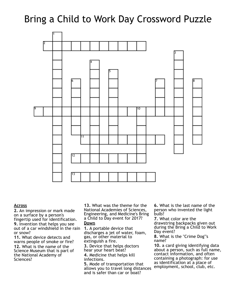 Bring A Child To Work Day Crossword Puzzle WordMint Bring A Child To Work Day Crossword Puzzle WordMint