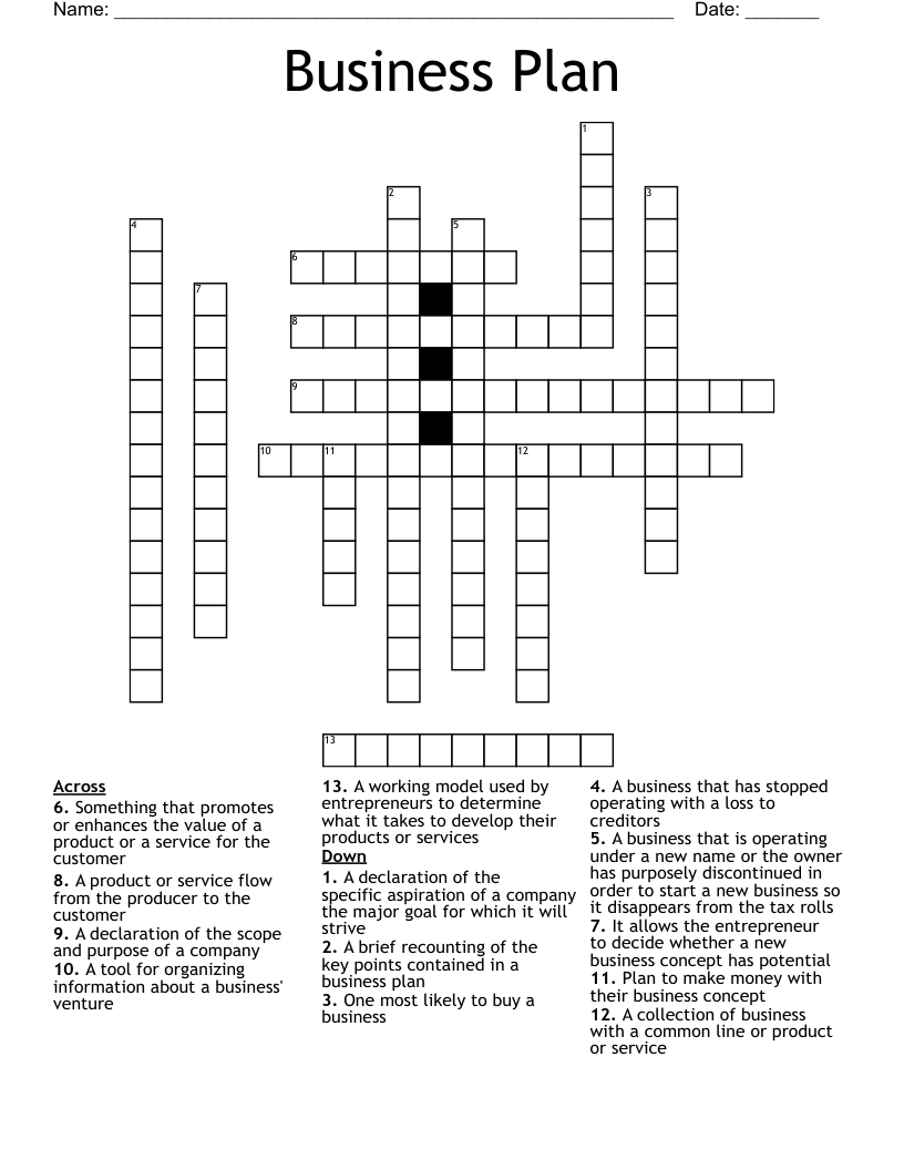 Business Plan Crossword WordMint Business Plan Crossword WordMint