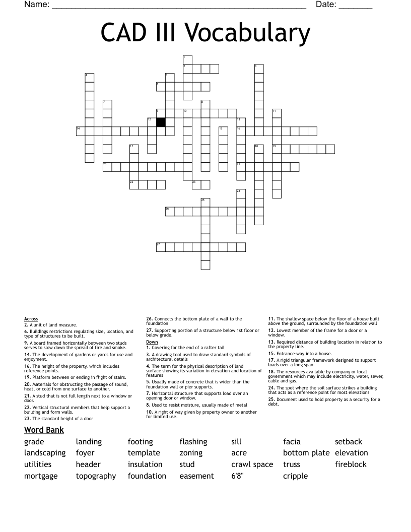 CAD III Vocabulary Crossword WordMint