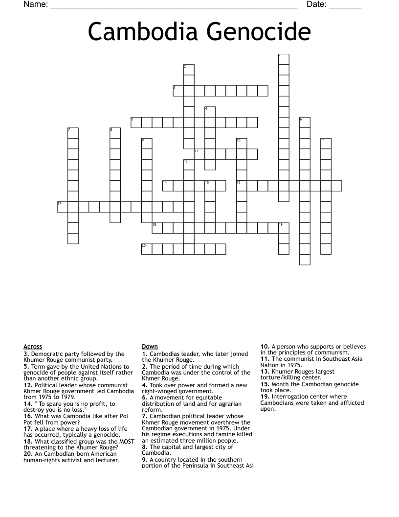 Cambodia Genocide Crossword WordMint Cambodia Genocide Crossword WordMint