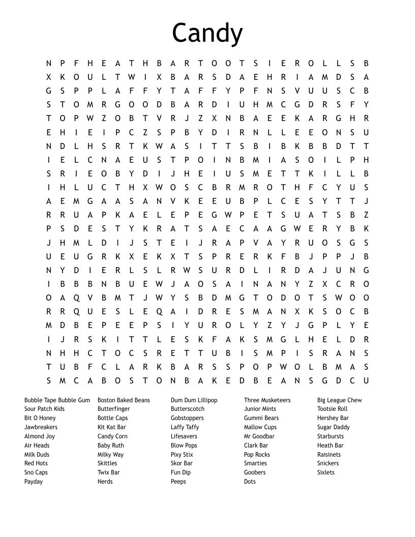 Candy Word Search WordMint Candy Word Search WordMint