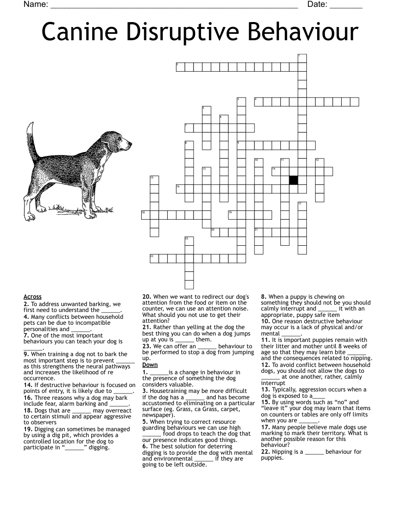 Canine Disruptive Behaviour Crossword WordMint Canine Disruptive Behaviour Crossword WordMint