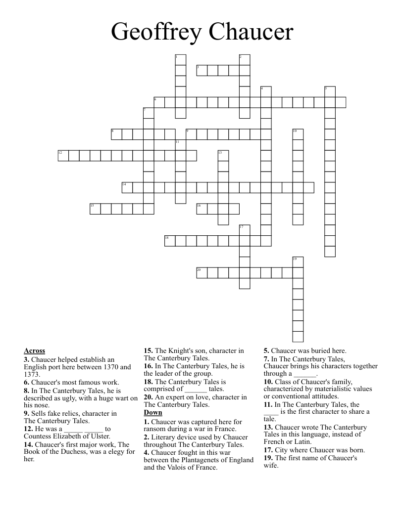 Canterbury Tales Crossword WordMint
