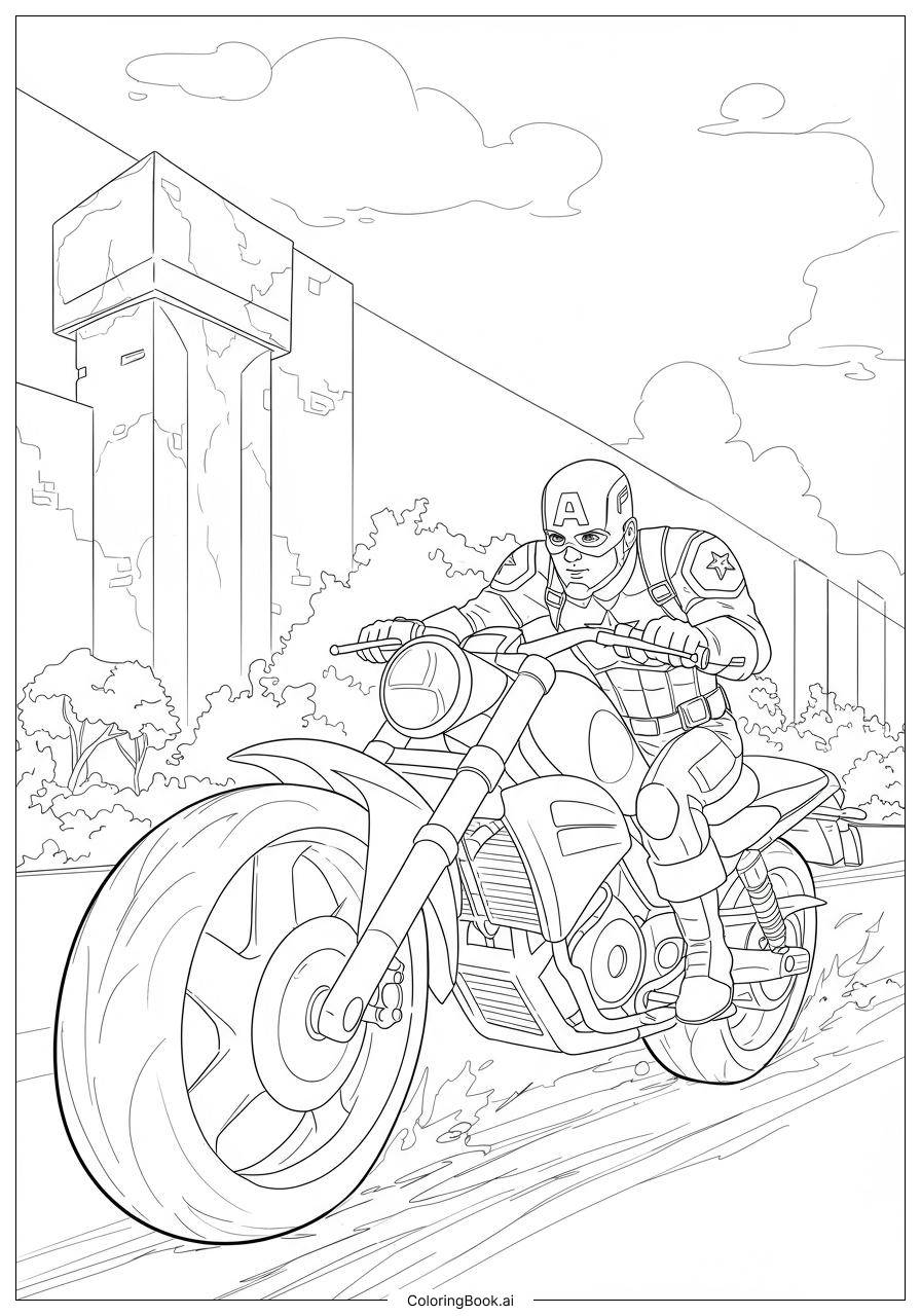 Captain America Motorcycle Chase Scene Coloring Page Free PDF PNG Printable Captain America Motorcycle Chase Scene Coloring Page Free PDF PNG Printable
