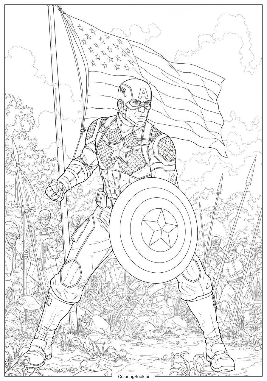 Captain America Waving Flag Background Coloring Page Free PDF PNG Printable Captain America Waving Flag Background Coloring Page Free PDF PNG Printable