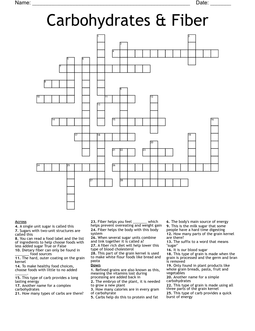 Carbohydrates Fiber Crossword WordMint