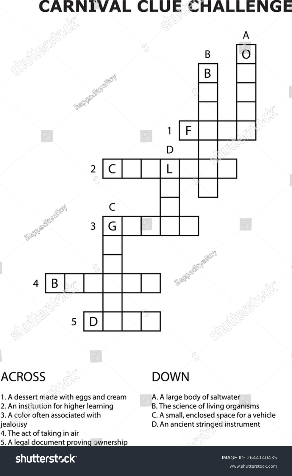Carnival Clue Challenge Crossword Puzzle Grid Stock Vector Royalty Free 2644140435 Shutterstock