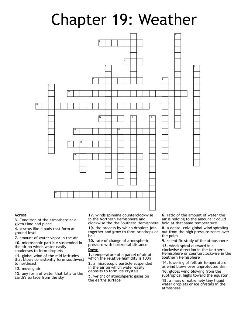 Chapter 19 Weather Crossword WordMint Chapter 19 Weather Crossword WordMint