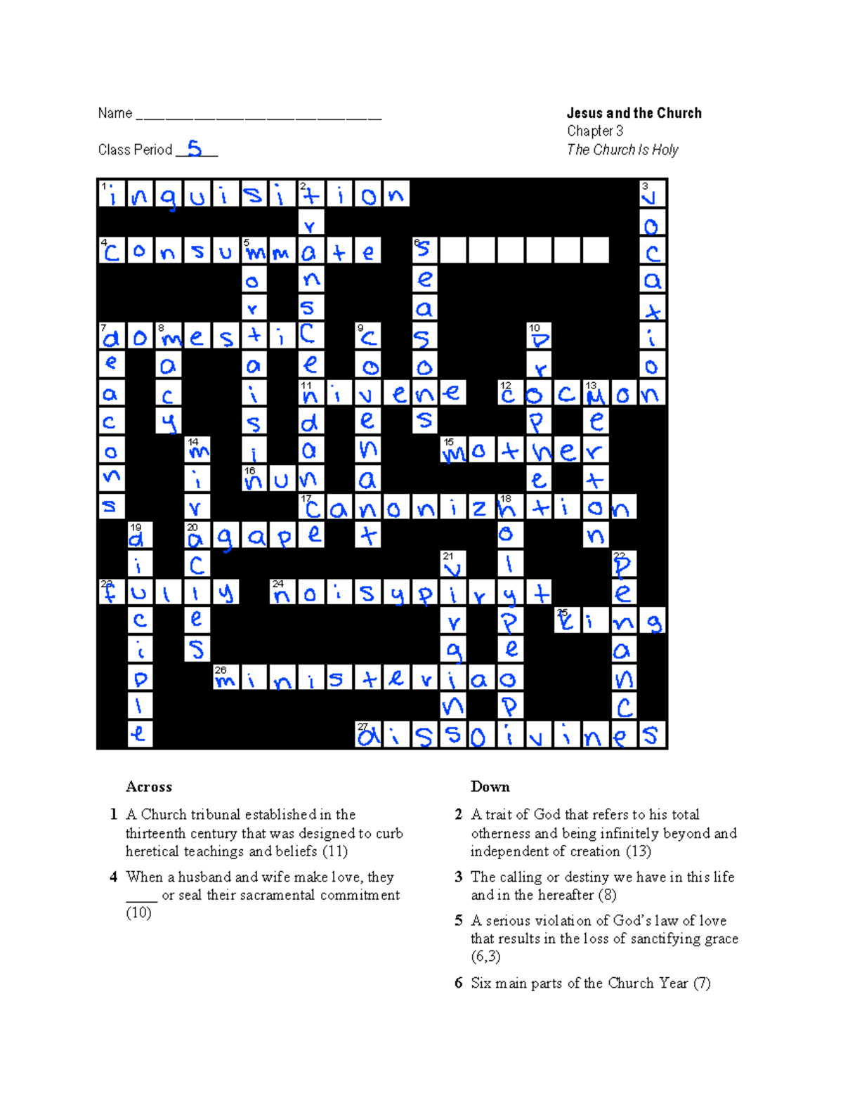 Chapter 3 Crossword Puzzle The Church Is Holy Work Studocu Chapter 3 Crossword Puzzle The Church Is Holy Work Studocu