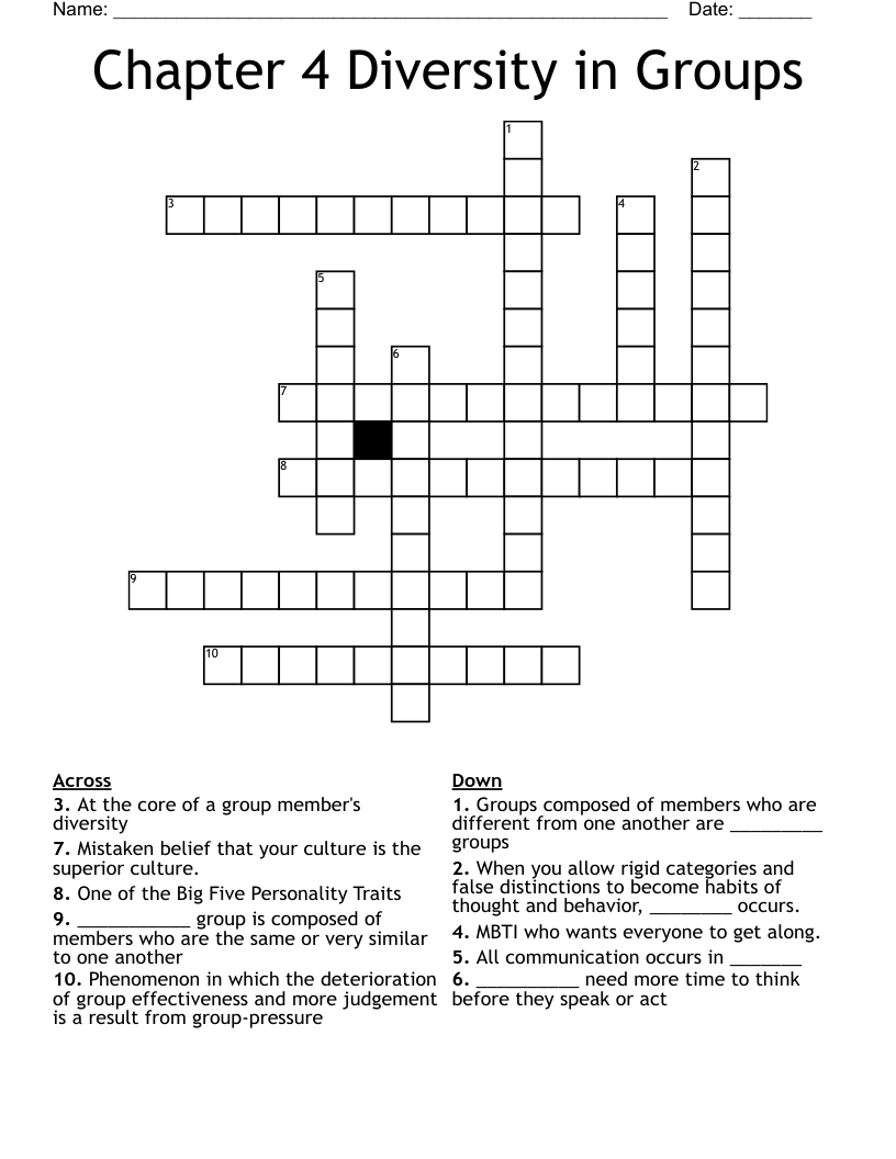 Chapter 4 Diversity In Groups Crossword WordMint Chapter 4 Diversity In Groups Crossword WordMint
