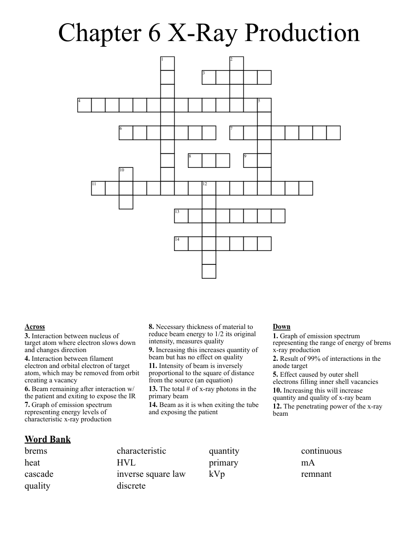 Chapter 6 X Ray Production Crossword WordMint
