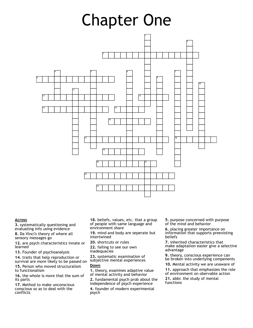 Chapter One Crossword WordMint Chapter One Crossword WordMint