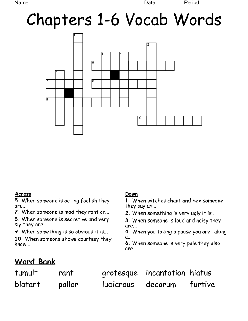 Chapters 1 6 Vocab Words Crossword WordMint Chapters 1 6 Vocab Words Crossword WordMint