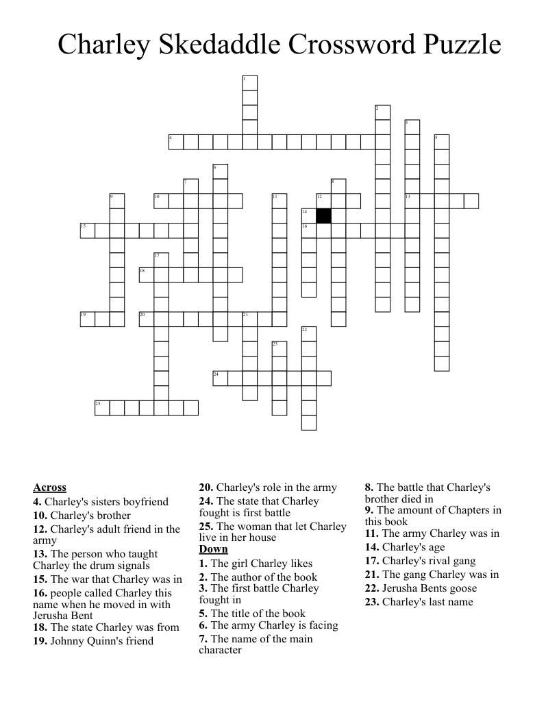 Charley Skedaddle Crossword Puzzle WordMint Charley Skedaddle Crossword Puzzle WordMint