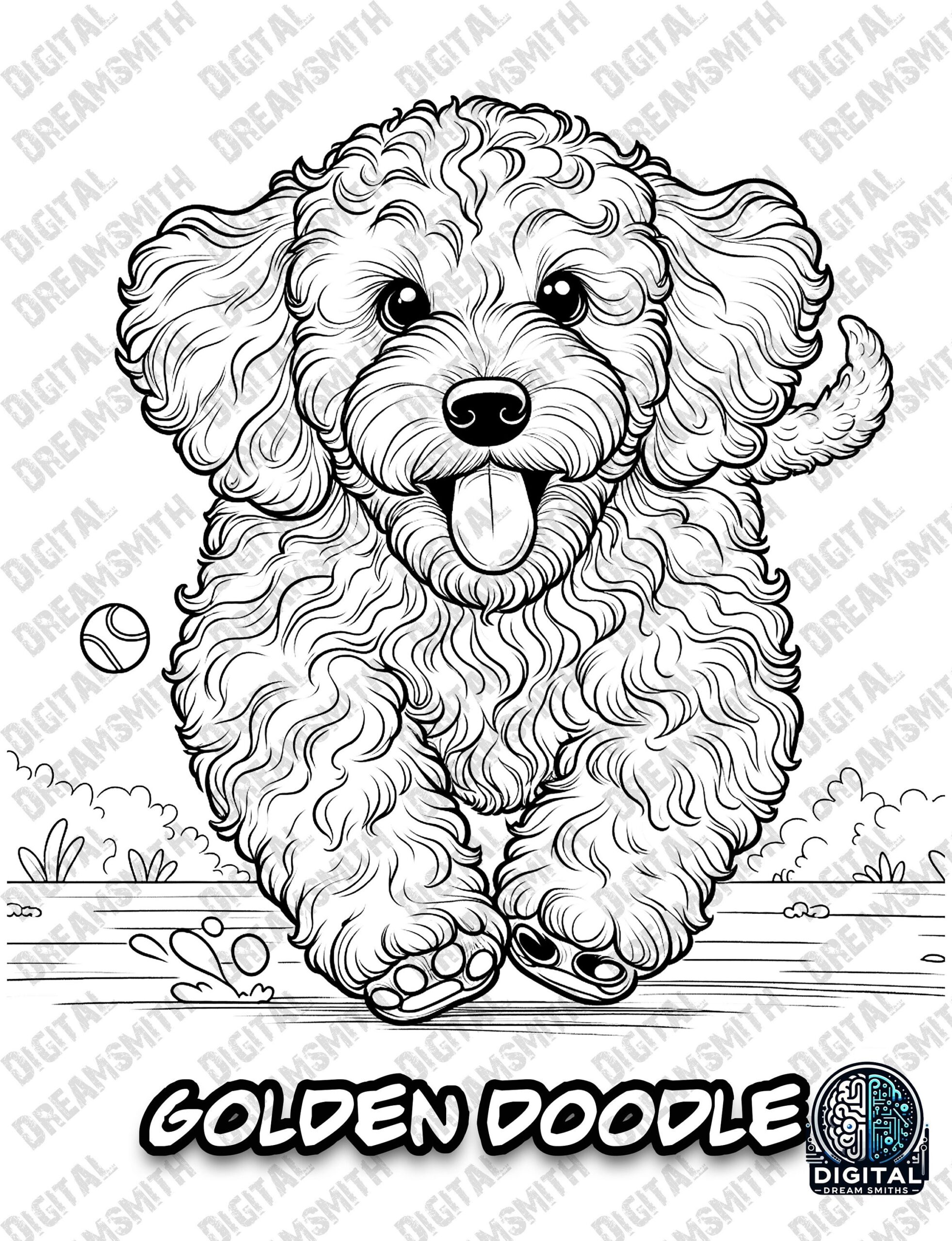 Charming Golden Doodle Puppy Coloring Page Printable PDF For All Ages Instant Download Etsy