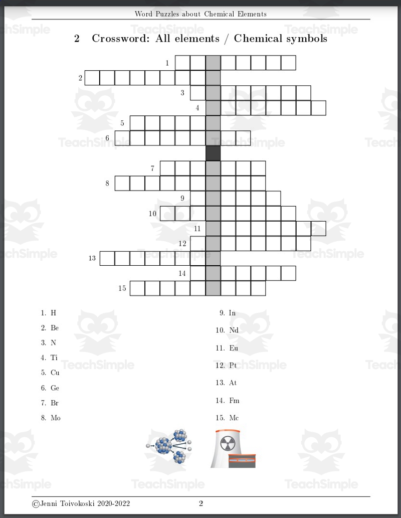 Chemical Elements Crosswords And Word Search Puzzles By Teach Simple