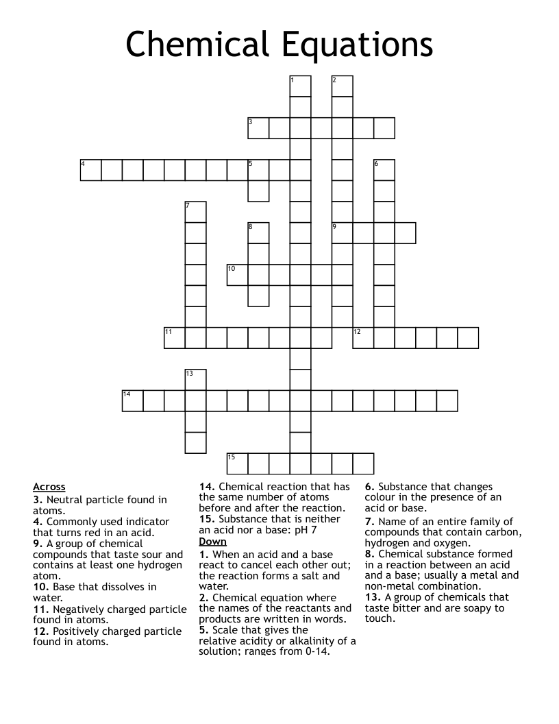 Chemical Equations Crossword WordMint